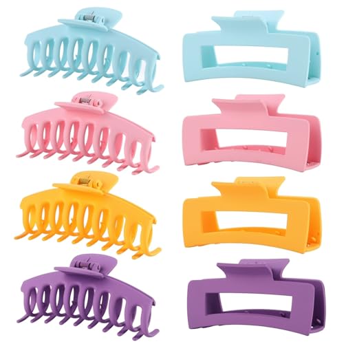 LuSeren 8 Pack Colorful Hair Clips for Women 4.3 Inch Large Hair Claw Clips for Women Thin Thick Curly Hair, Big Banana Clips,Strong Hold jaw clips - color: Colorful