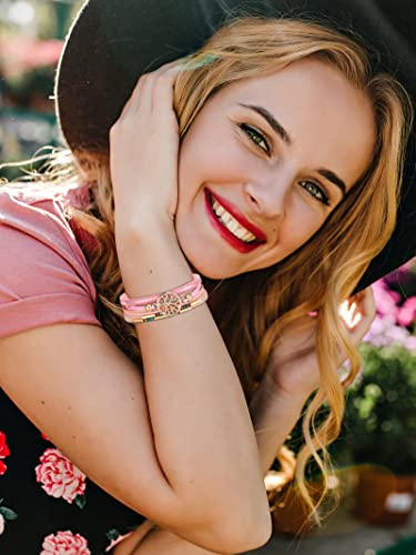 Long tiantian Boho Western Bracelets for Women Leather Wrap Bracelets Turquoise Bracelet Western Jewelry Country Concert Outfits - color: leather wrap bracelets for women（pink）
