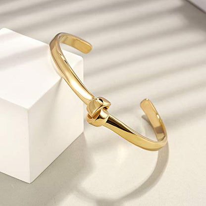 Gold Silver Cuff Bracelet for Women, 14K Gold Plated 316L Stainless Steel Knot Tie Bangle Cuff Chunky Bracelets for Lady - color: Gold