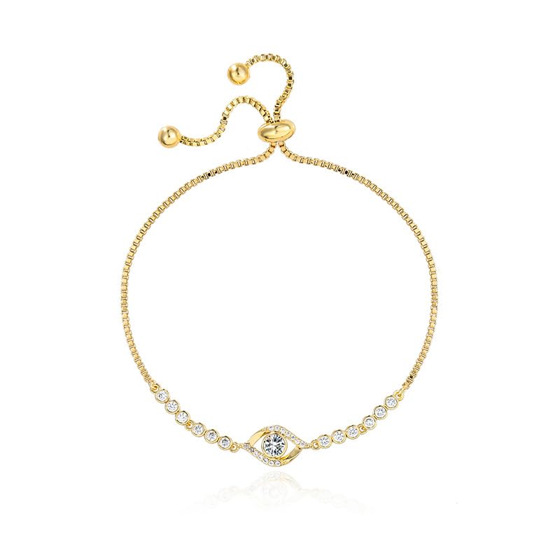 Solid 14K Gold Over 925 Silver Moissanite Evil Eye Bracelet for Women,Dainty Round Cut Moissanite Devil’s Eye Chain Bracelet,Lucky Jewelry Gift for Her,Adjustable 8" to 9" - color: Yellow Gold