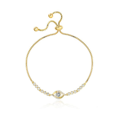 Solid 14K Gold Over 925 Silver Moissanite Evil Eye Bracelet for Women,Dainty Round Cut Moissanite Devil’s Eye Chain Bracelet,Lucky Jewelry Gift for Her,Adjustable 8" to 9" - color: Yellow Gold