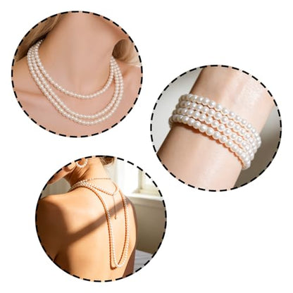 Long Pearl Necklace, Jewelry Faux Pearls Pendants Faux Pearls Strand Beads - color: White