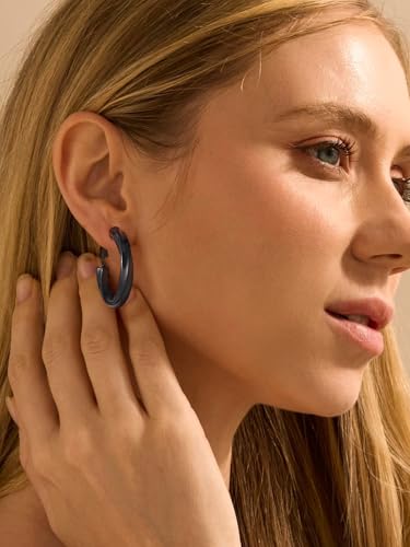 FindChic Twisted Hoop Earrings for Women, Silver/Black/14K Gold Plated Hypoallergenic Hollow Tube Rounded Loop Earrings, 30mm/40mm/60mm/80mm Hoops with Custom Name Options and Gift Box - color: a.Black, size: 30MM