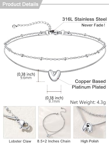 U7 Silver Gold Initial Ankle Bracelets for Women Waterproof,14K Gold Plated Initial Anklets No Tainish,Adjustable Women's Anklet Layered Ankle Summer Beach Foot Jewelry - color: Silver