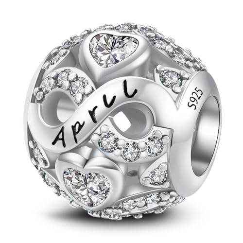 HappyStar 925 Sterling Silver Birthstone Charms fits Charms Bracelets for Woman，with 5A Cubic Zirconia Dangle Pendant Bead,Happy Birthday Charms for Bracelet and Necklace - color: C4 Infinity Symbol April Birthstones