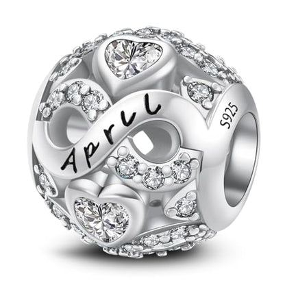 HappyStar 925 Sterling Silver Birthstone Charms fits Charms Bracelets for Woman，with 5A Cubic Zirconia Dangle Pendant Bead,Happy Birthday Charms for Bracelet and Necklace - color: C4 Infinity Symbol April Birthstones