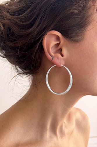 Robaice 925 Sterling Silver Hollow Hoop Earrings for Women, 30/40/50/60mm | Lightweight hollow circle hoops with a clean polished profile, hypoallergenic for everyday wear - size: 60mm Silver Hoop