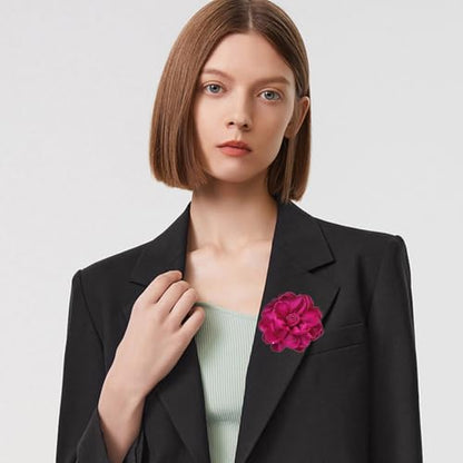 Dainty Fabric Rose Flower Large Brooch Lapel Pins Flower Brooches Pin Classic for Wedding Party Dance Banquet for Women Dress Suit Clothes Accessories Jewelry 100mm - color: Hot Pink