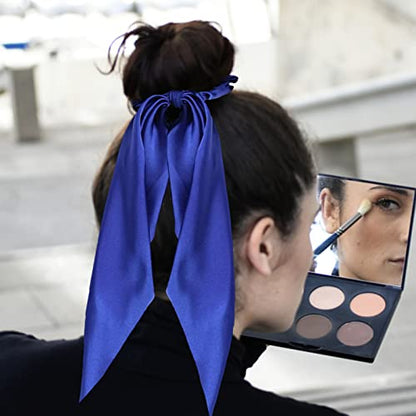 Pack of 2 Knotted Bow Hair Scrunchies Elastic Hair Scarf Hair Ties Bands Satin Hair Ribbon Scrunchy Ponytail Holder for Women and Girls,Hair Scarf Scrunchies,Hair Accessories (Royal Blue) - color: Royal Blue