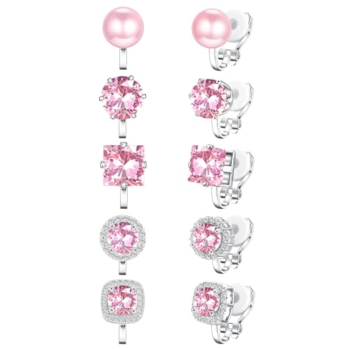 Cubic Zirconia Clip on Earrings - Women Hypoallergenic Comfortable Non Pierced Stud Earrings for Wedding and Dance Competitions, Clip-on Earrings Silver Gold - color: Silver-cz