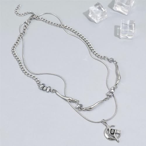 Gothic Cross Star Necklace For Men Women Silver Stainless Steel Cuban Link Paperclip Figaro Bead Chain Punk Kpop Y2k Goth Irregular Layered Cross Pendant Necklace Non Tarnish Jewelry Gift - color: Silver L