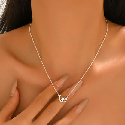 925 Sterling Silver Crescent Moon Necklace for Women | Crescent Choker Necklace 14K Gold Plated Dainty Half Moon Pendant Necklace for Mother Daughter Wedding Jewelry Gift - color: Silver-2