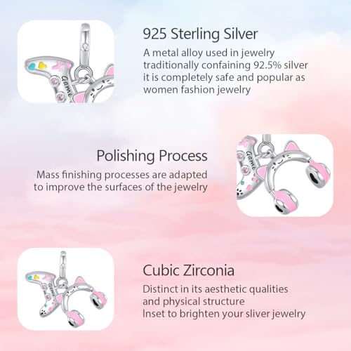 925 Sterling Silver Charms for Bracelets and Necklaces Lipstick and Perfume High Heels Dangle Pendants Heart Butterfly Bead Charms Halloween Christmas Gift for Womens - style: Game Controller Headset Dangle