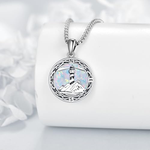 ONEFINITY Lighthouse Necklace for Women Sterling Silver Lighthouse Pendant Necklace Birthday Jewelry Gift for Women - color: Opal Compass lighthouse