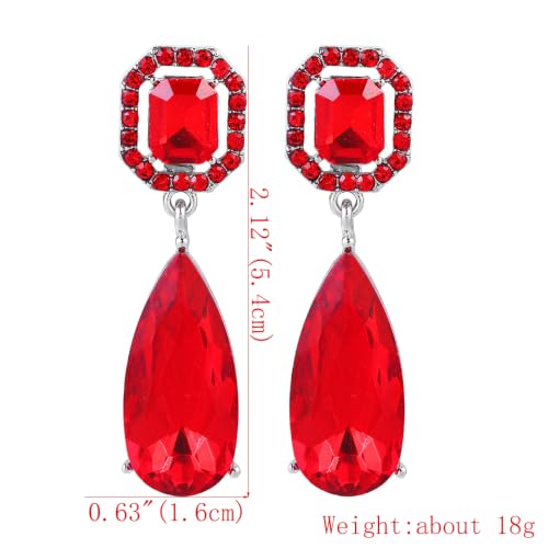Gorgeous Long Austrian Crystal Teardrop Drop Dangle Clip On Earrings Non Pierced for Women - color: Red