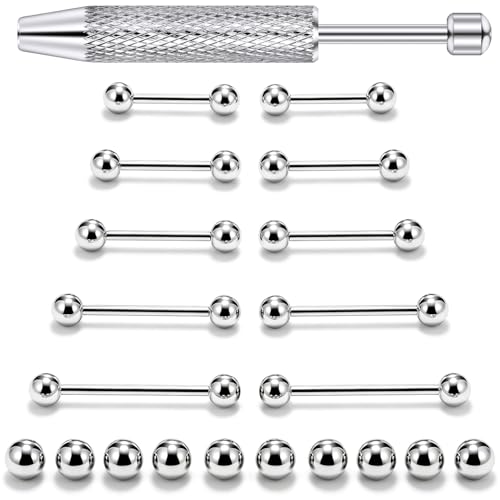 Surgical Stainless Steel Tongue Rings/tongue Piercing Jewelry Set for Women Men, Hypoallergenic Body Jewelry, Silver, 14G 12/14/16/19/22mm, 11Pcs Pack Daily Party Wear