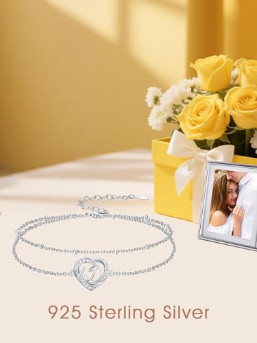Dorunmo Initial Anklet 925 Sterling Silver Letter A-Z Layered Heart Anklet Beach Jewelry Birthday Gifts for Women - color: D