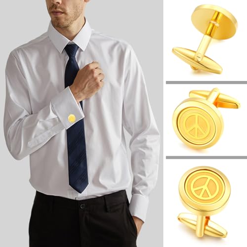 Cuff Links Mens Personalized Classic Round Cufflink Wedding Shirts Cufflinks for Men Jewelry Gifts - style: Peace sign
