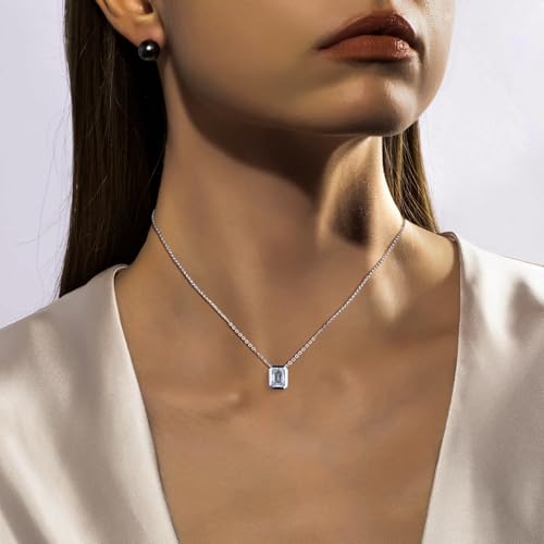 Moissanite Necklaces, 925 Sterling Silver Pendant Necklace for Women Men - style: Emerald Cut