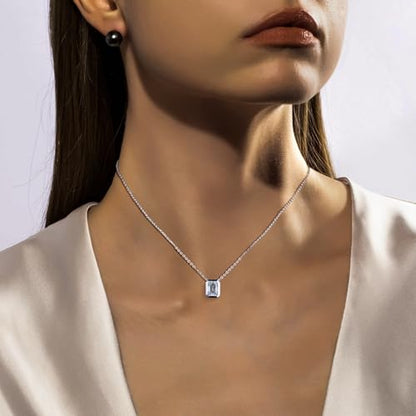 Moissanite Necklaces, 925 Sterling Silver Pendant Necklace for Women Men - style: Emerald Cut