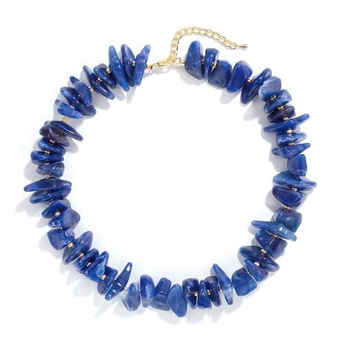 Elegance 11 designs Chunky Heart Necklace for Women, Colorful Acrylic Beaded Statement Puff Heart Necklace, Cute Boho Y2K Choker Necklace for Gift Jewelry - color: Blue