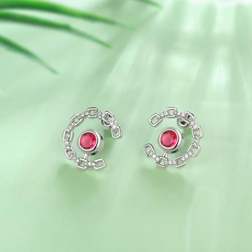 Elegant C-Shaped Crystal Stud Earrings with Birthstone Earring Silver Plated Fashion Jewelry for Women CE0003 - color: Red- July