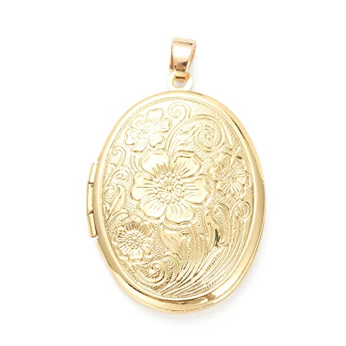 Craftdady 18K Gold Plated Brass Photo Locket Frame Pendants Charms for Necklaces Personalized Jewelry Crafts Making - size: 33.5x23.5mm Oval