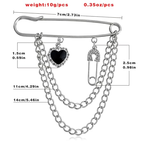 2 Pcs Chain Tassel Brooch Pins Set for Women Rhinestone Heart Flower Star Long Chain Bling Crystal Pearl Sweater Shawl Clips Punk Collar Chain Brooch Costume Jewelry - style: Style D
