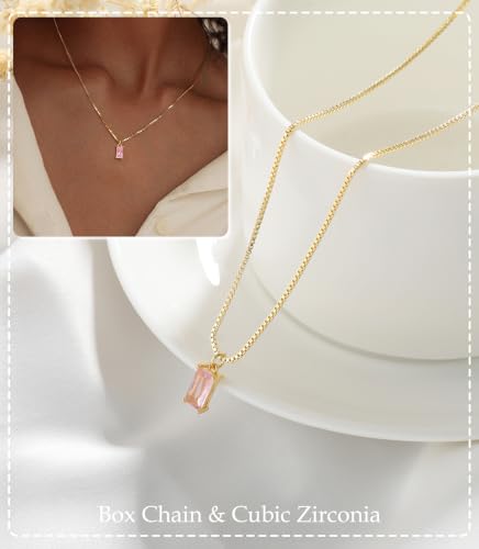 FUNEIA Diamond Necklaces for Women 14K Gold Plated Emerald Birthstone Necklace for Women Mothers Dainty Gold Necklace Blue Green Cubic Zirconia Pendant Necklace Birthday Gifts for Women Jewelry - color: 10. October(Tourmaline)