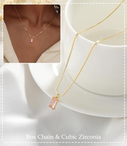 FUNEIA Diamond Necklaces for Women 14K Gold Plated Emerald Birthstone Necklace for Women Mothers Dainty Gold Necklace Blue Green Cubic Zirconia Pendant Necklace Birthday Gifts for Women Jewelry - color: 10. October(Tourmaline)