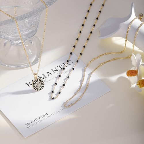 Layered Gold Necklaces for Women, Dainty 14K Gold Plated Cute Pearl Pendant Necklace Jewelry Set Stackable Toggle Chain Choker Collar, Trendy Waterproof Non Tarnish Jewelry Gift - style: Necklace 03-GD