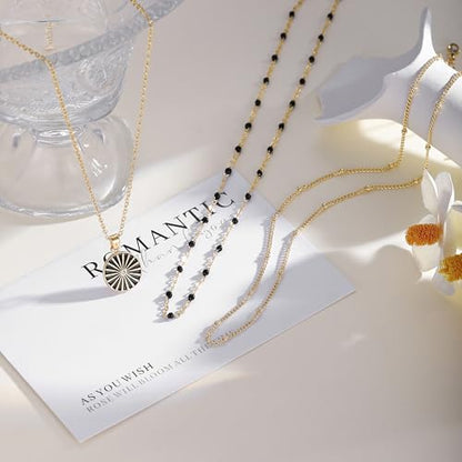 Layered Gold Necklaces for Women, Dainty 14K Gold Plated Cute Pearl Pendant Necklace Jewelry Set Stackable Toggle Chain Choker Collar, Trendy Waterproof Non Tarnish Jewelry Gift - style: Necklace 03-GD