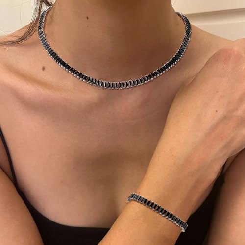 HZMAN Crystal Necklace Bracelet Jewelry Set for Women Dainty Rhinestone Choker Necklace Tennis Bracelet Cubic Zirconia Bridal Wedding Jewelry - color: Black
