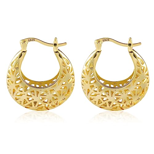 ALEXCRAFT Gold Filigree Hoop Earrings for Women 14K Gold Plated Medium Size Hypoallergenic Statement Earring | 14K Gold Plated Medium Size Hypoallergenic Earring