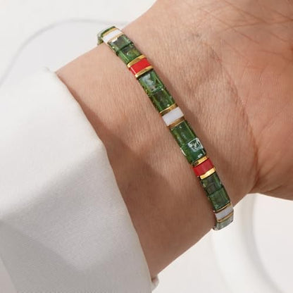 Candy Colorful Tila Flat Beads Bracelets for Women Trendy Unique Friendship Handmade Stackable Christmas Jewelry Gifts - color: christmas