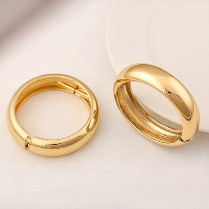 Chunky Gold Bangle Bracelets for Women Statement Bracelet for Dainty Charm Women Jewelry - color: Gold Round Bracelet