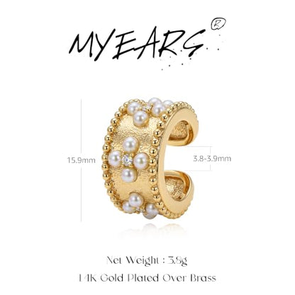 Gold Ear Cuff for Women Non Piercing | Cuff Earrings, 14K Gold Plated, Colorful Cubic Zirconia Pave, Pearl, Clover, Cartilage Earrings Trendy Jewelry, Single - color: White B