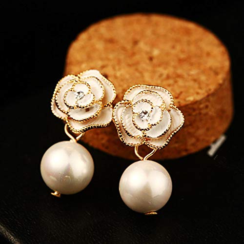 Fashion Design Faux Pearl Charm Flower Dangle Drop Earrings Studs For Women - color: White
