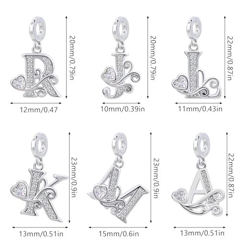 925 Sterling Silver Letter Charms for Pandora Bracelets Silver Letter A Alphabet Charm Initial Dangle Charms Beads Jewelry Gift for Women - style: Dangle Letter Charm F