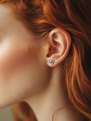 Bestyle Sparkling 925 Sterling Silver Birthstone Stud Earrings for Women, Heart/Round/Teardrop/Square Solitaire Diamond Studs Earrings, Great Birthday/Christmas Gifts - style: 00. Black Onyx-round