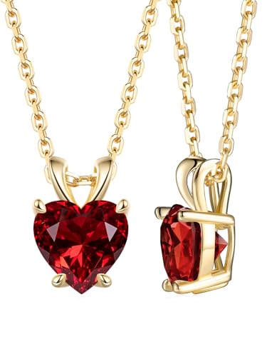 CYW Genuine Sapphire/Emerald/Ruby/Moissanite Necklace for Women, Really Authentic Solid 925 Sterling Silver, 16"/18"/20" Adjustable Chain, Anniversary Mother's Day Valentines Gift - color: Ruby - Heart - Yellow Gold, size: 8mm