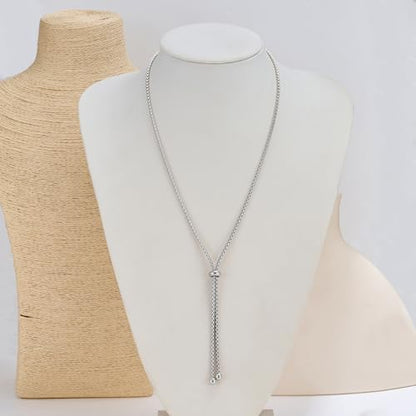 Gold Silver Necklace for Women Y Chain Adjustable Gold Long Necklaces Fashion Dainty Jewelry - color: silver B