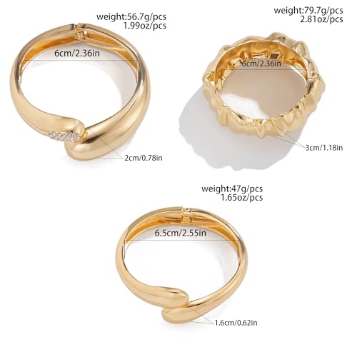 CJIAYUJEW 3Pcs Big Chunky Gold Bangle for Women Silver Cuff Wide Bracelet Trendy Teardrop Wire Irregular Minimalist Jewelry - style: A-Gold