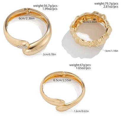 CJIAYUJEW 3Pcs Big Chunky Gold Bangle for Women Silver Cuff Wide Bracelet Trendy Teardrop Wire Irregular Minimalist Jewelry - style: C-Gold
