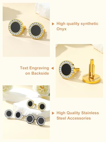 Custom4U Custom Photo Cufflinks for Men Father of the Bride Gifts - color: C-Black Onyx-Gold