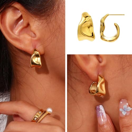 6 Pairs Gold Dangle Earrings for Women, 14K Gold Plated Earrings Geometric Knot Drop Huggie Earrings Trendy Jewelry Gifts - color: B Gold