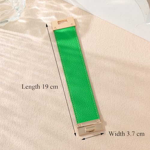 Rantanto Leather Wrap Bracelets For Women Gold Twist Lock Buckle Wrist Cuff | PU leather,Skin-friendly,Boho Stackable Wristband,Fashion Daily Jewelry,Trend Casual Party Bangle,Fit For Birthday, Holiday - color: Wide Green