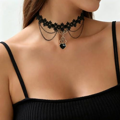 Black Necklaces for Women,Adjustable Layered Collar,Goth Jewelry - color: Black Heart
