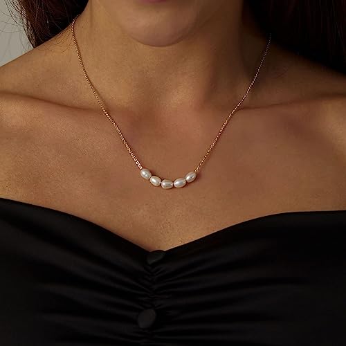 Kyerlyn Dainty Pearl Pendant Necklaces for Women 14K Gold Plated Handmade Layered Pearl Chain Necklace Delicate Layered Pearl Necklace Everyday Jewelry Gift - color: 5 Pearl-Gold