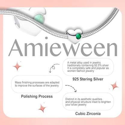 Birthstone Charm, Heart Charm Bead with CZ, for Anniversary Birthday Mothers Valentines Day Christmas Graduation, for Yourself Family Mom Friend Girlfriend Sister Grandma - style: May
